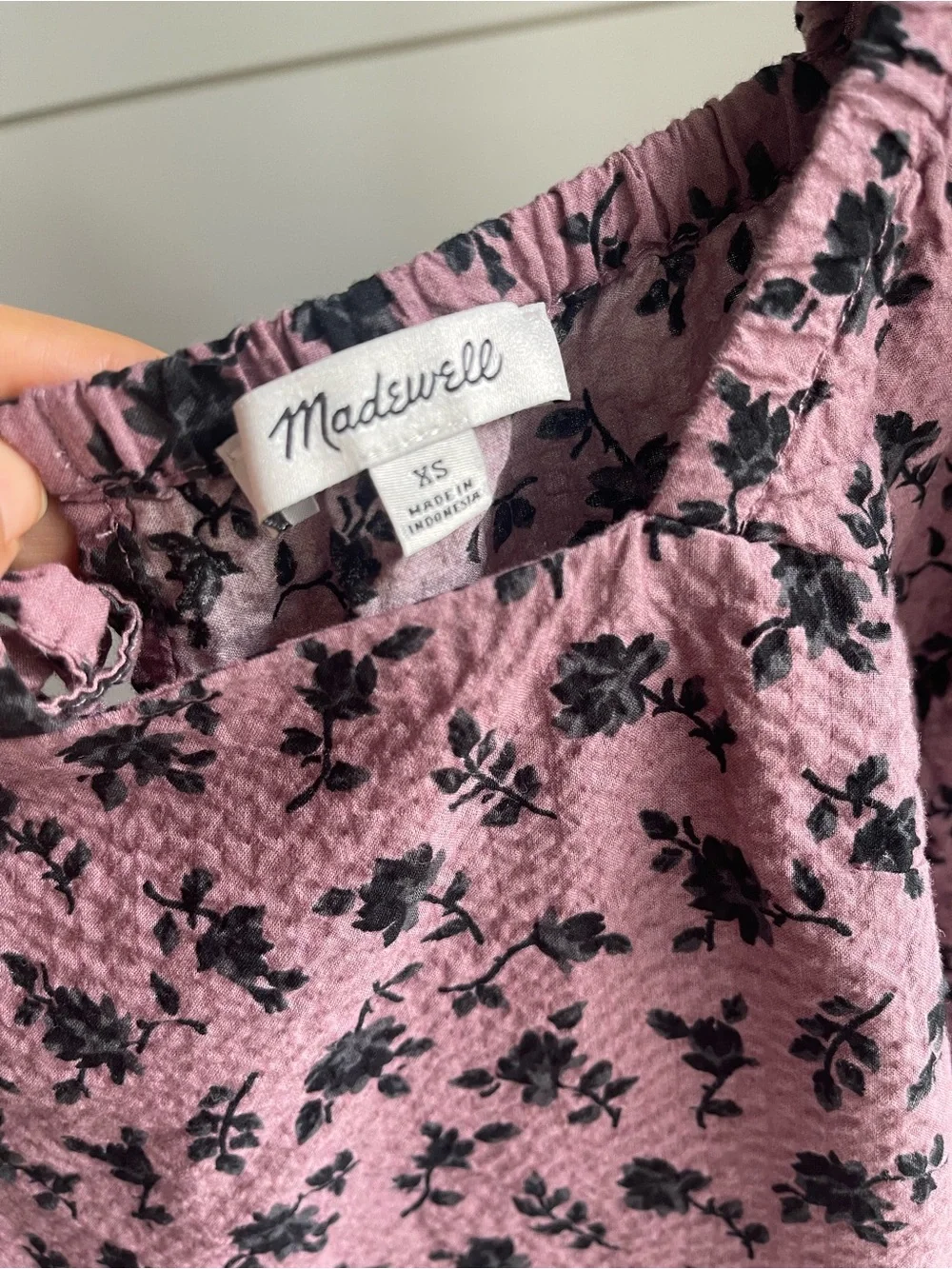 Madewell Purple Floral Square-Neck Puff Sleeve Blouse